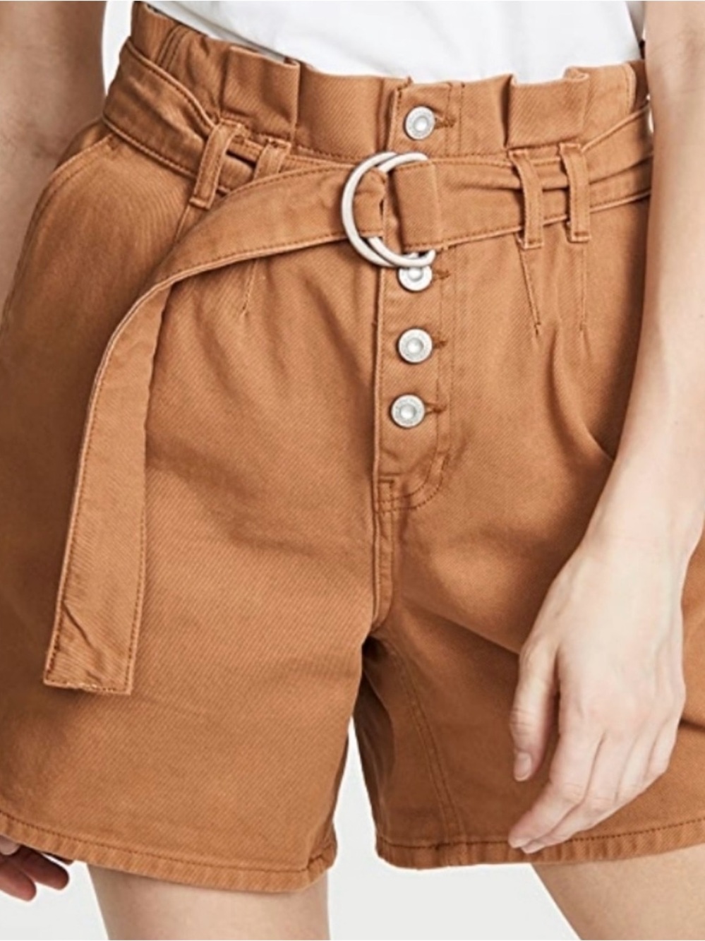 Free People Cindy Utility High-Waist Paperbag Shorts in Caramel no belt